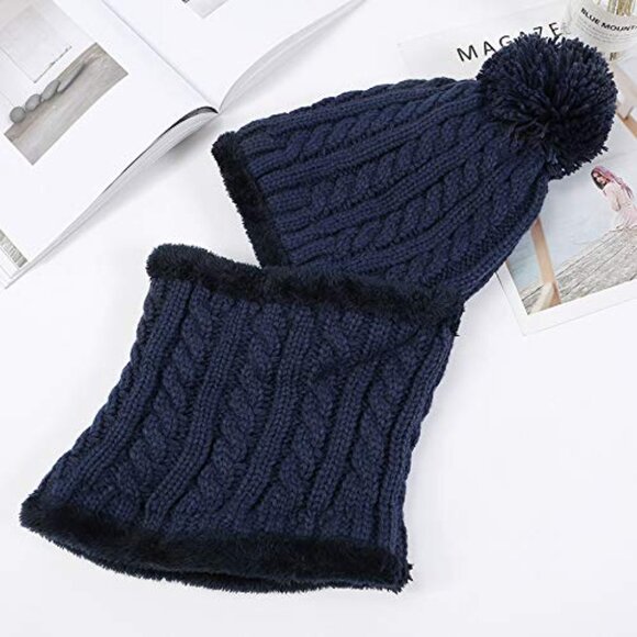 Fleece Lined Knit Balaclava Beanie Scarf Set Warm Winter Ski Hat main image 5
